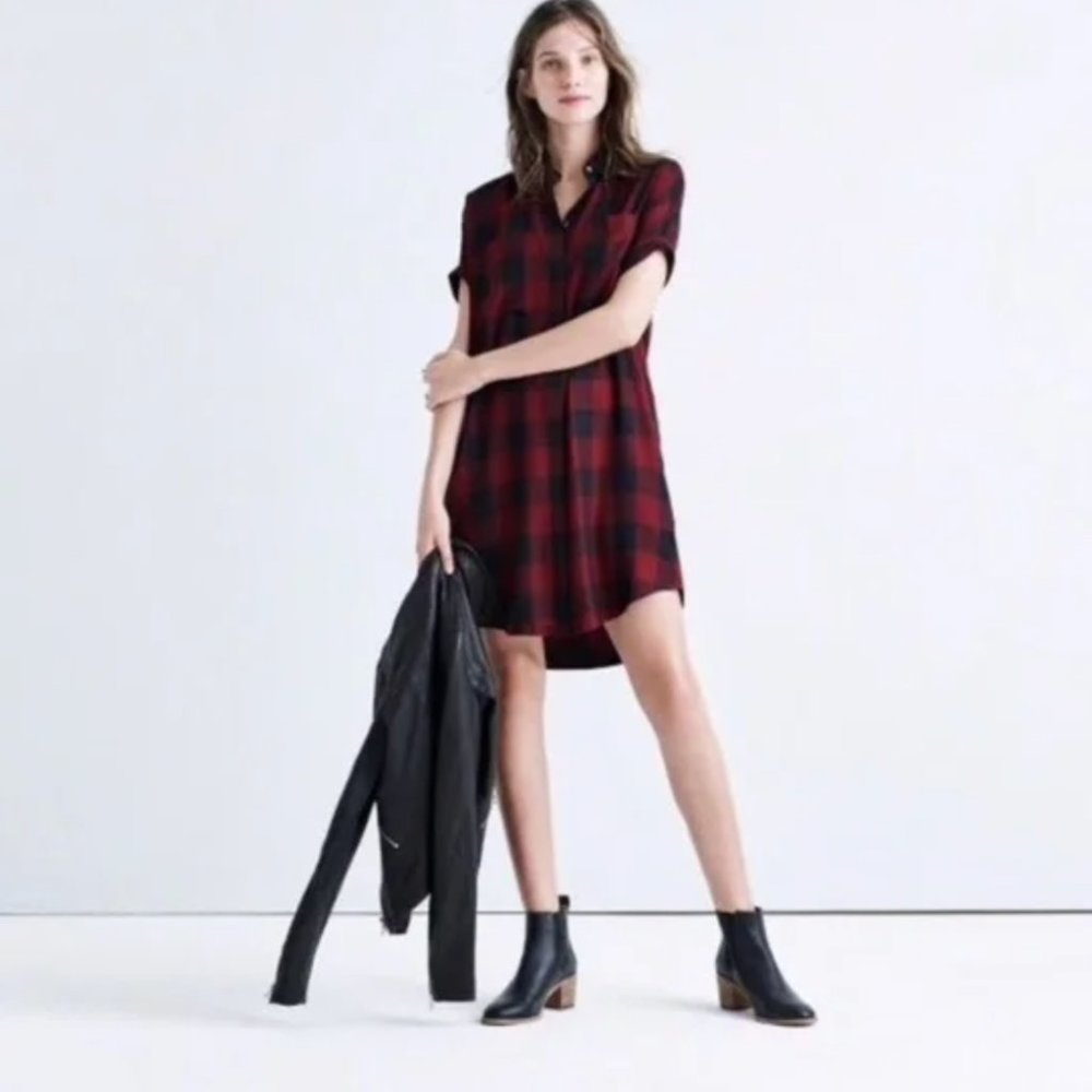 Plaid Shirt Dress in Red and Black